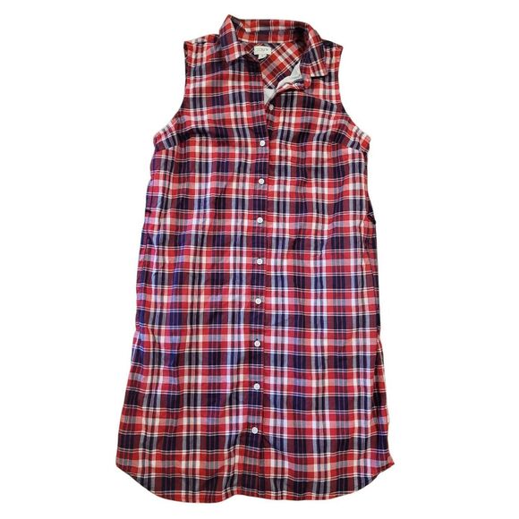 J. Crew Dress Women's 6 Red Plaid Cotton Voile Sleeveless Shirt Dress - Picture 1 of 5